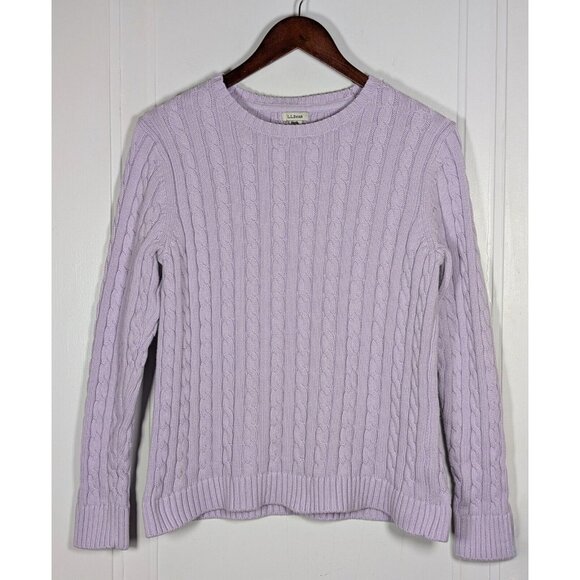 L.L. Bean Sweaters - LL Bean Cable Knit Sweater Womens Large Reg Light Purple Pullover 100% Cotton